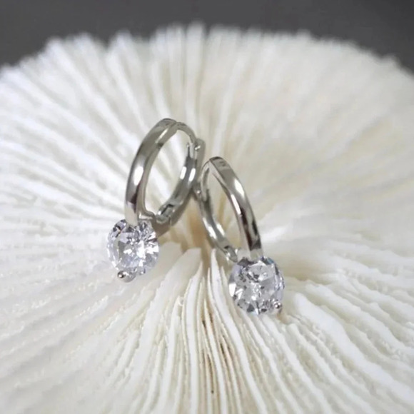 925 Sterling Silver Diamond Huggie Hoop Earrings Dainty Minimalist Huggies Gold - Picture 5 of 8